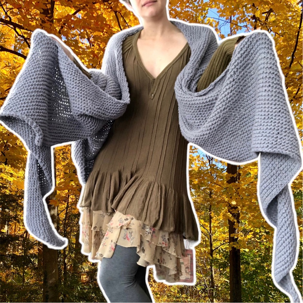 Hand Knitted Massive Gray Triangle Wrap